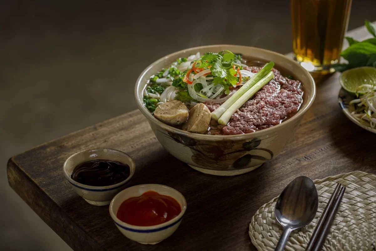 complete served Pho Tai soup